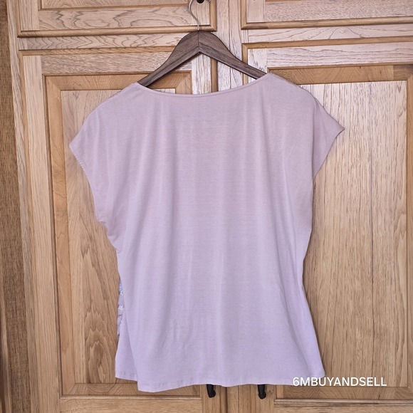 Vince Camuto Womens Sequin Floral Print Top Pink Short Sleeve Blouse Medium - Picture 4 of 16